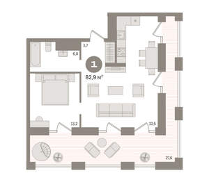 1-к квартира, вторичка, 83м2, 28/30 этаж