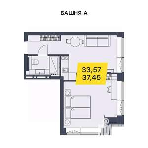 1-к квартира, вторичка, 37м2, 13/29 этаж