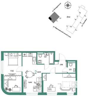 2-к квартира, вторичка, 62м2, 21/30 этаж