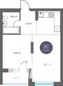 2-к квартира, вторичка, 42м2, 11/18 этаж