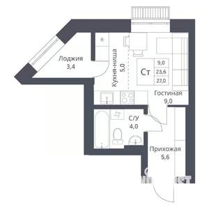 Студия квартира, вторичка, 27м2, 17/18 этаж