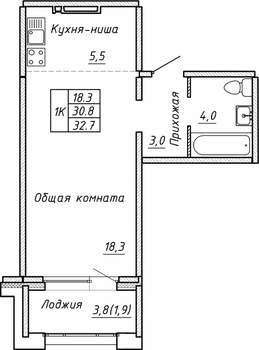 Студия квартира, вторичка, 33м2, 8/15 этаж