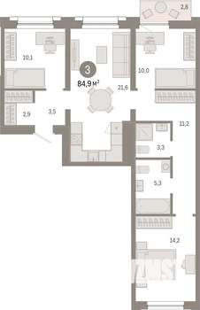 3-к квартира, вторичка, 85м2, 5/8 этаж