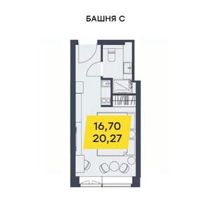 Студия квартира, строящийся дом, 20м2, 22/29 этаж