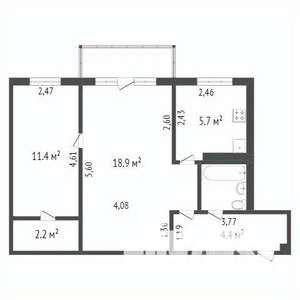2-к квартира, вторичка, 46м2, 4/5 этаж