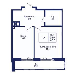 1-к квартира, вторичка, 40м2, 11/14 этаж