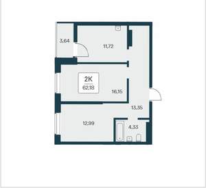 2-к квартира, вторичка, 62м2, 2/25 этаж