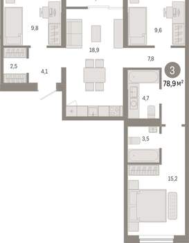3-к квартира, вторичка, 79м2, 7/15 этаж