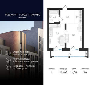 1-к квартира, вторичка, 43м2, 11/20 этаж