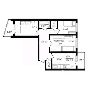 3-к квартира, вторичка, 73м2, 8/10 этаж