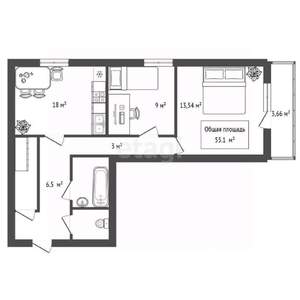 2-к квартира, вторичка, 55м2, 4/18 этаж