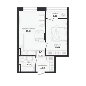 2-к квартира, вторичка, 40м2, 5/9 этаж