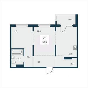 2-к квартира, вторичка, 59м2, 2/18 этаж