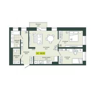 3-к квартира, вторичка, 69м2, 12/25 этаж