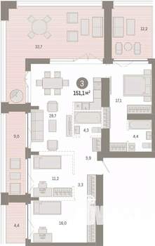 3-к квартира, вторичка, 151м2, 22/23 этаж