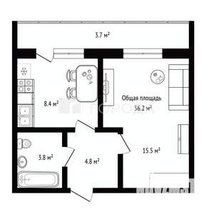 1-к квартира, вторичка, 36м2, 6/17 этаж