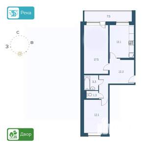 2-к квартира, вторичка, 59м2, 7/17 этаж