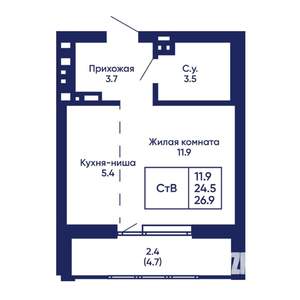 Студия квартира, вторичка, 27м2, 6/14 этаж