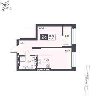 2-к квартира, вторичка, 34м2, 25/25 этаж