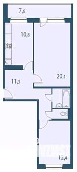 2-к квартира, строящийся дом, 62м2, 17/17 этаж