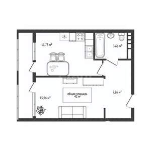 1-к квартира, вторичка, 42м2, 5/25 этаж