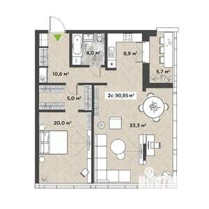 2-к квартира, вторичка, 91м2, 10/14 этаж