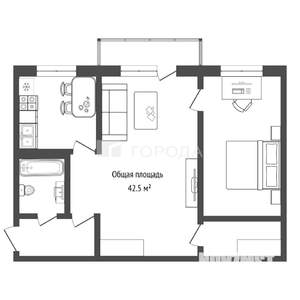 2-к квартира, вторичка, 43м2, 1/3 этаж