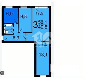 3-к квартира, вторичка, 58м2, 1/5 этаж