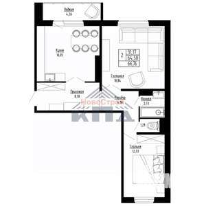 2-к квартира, вторичка, 67м2, 9/15 этаж