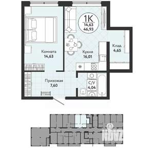 1-к квартира, вторичка, 47м2, 1/9 этаж
