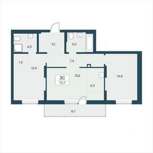 3-к квартира, вторичка, 76м2, 12/17 этаж