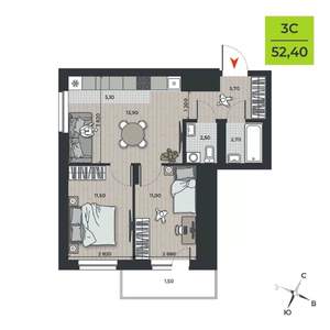 3-к квартира, вторичка, 54м2, 6/21 этаж