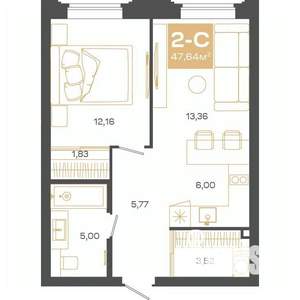 2-к квартира, строящийся дом, 47м2, 2/24 этаж