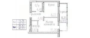 1-к квартира, строящийся дом, 41м2, 5/24 этаж