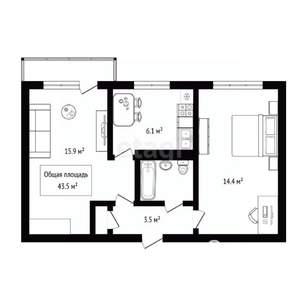2-к квартира, вторичка, 44м2, 5/5 этаж