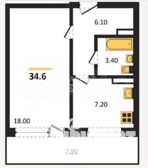 1-к квартира, вторичка, 36м2, 12/17 этаж