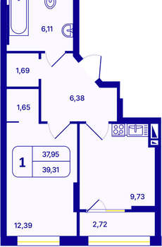 1-к квартира, вторичка, 39м2, 14/26 этаж