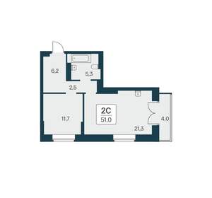 2-к квартира, вторичка, 51м2, 22/30 этаж