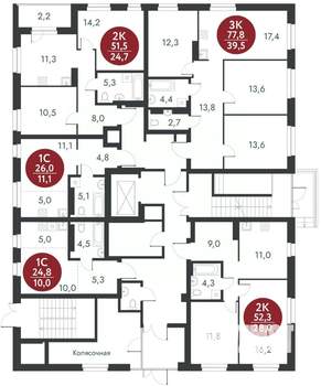 2-к квартира, вторичка, 52м2, 1/10 этаж