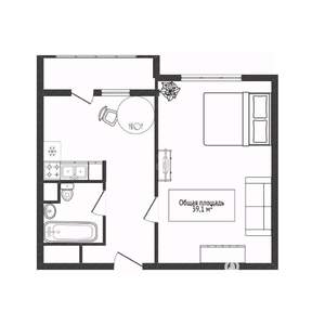 1-к квартира, вторичка, 39м2, 5/10 этаж