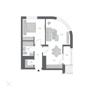 2-к квартира, строящийся дом, 53м2, 10/24 этаж