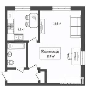 1-к квартира, вторичка, 30м2, 2/2 этаж