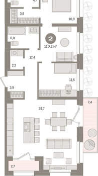 2-к квартира, вторичка, 110м2, 2/11 этаж