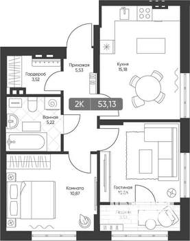 2-к квартира, вторичка, 51м2, 20/22 этаж