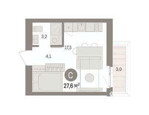 Студия квартира, вторичка, 28м2, 3/8 этаж