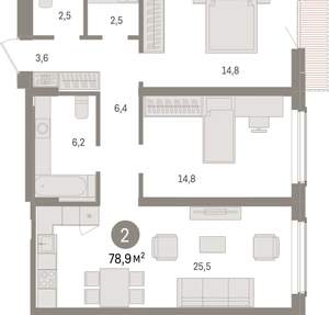 2-к квартира, вторичка, 79м2, 6/15 этаж