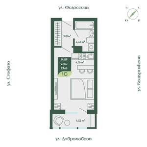 1-к квартира, строящийся дом, 30м2, 3/18 этаж