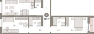 2-к квартира, вторичка, 82м2, 5/15 этаж