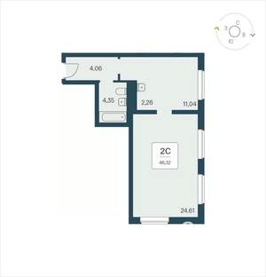 2-к квартира, вторичка, 46м2, 21/25 этаж