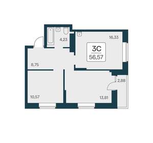 3-к квартира, вторичка, 57м2, 21/17 этаж
